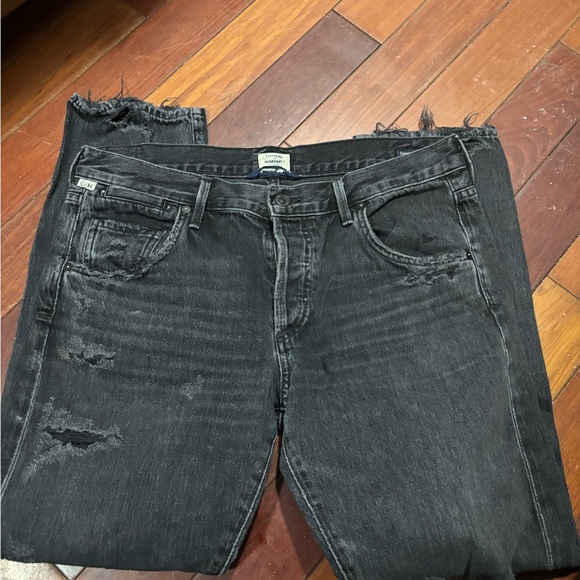 Citizens of Humanity Emerson Slim Boyfriend Distressed Black Denim Jean Size 27 - Picture 4 of 7